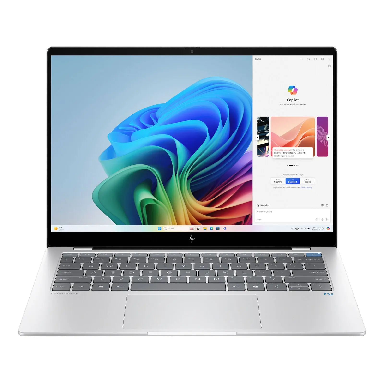 OmniBook X Copilot+ PC 14" 2.2K Laptop Snapdragon X Elite X1E-78-100 16GB 1TB W11H Meteor Silver (Refurbished)