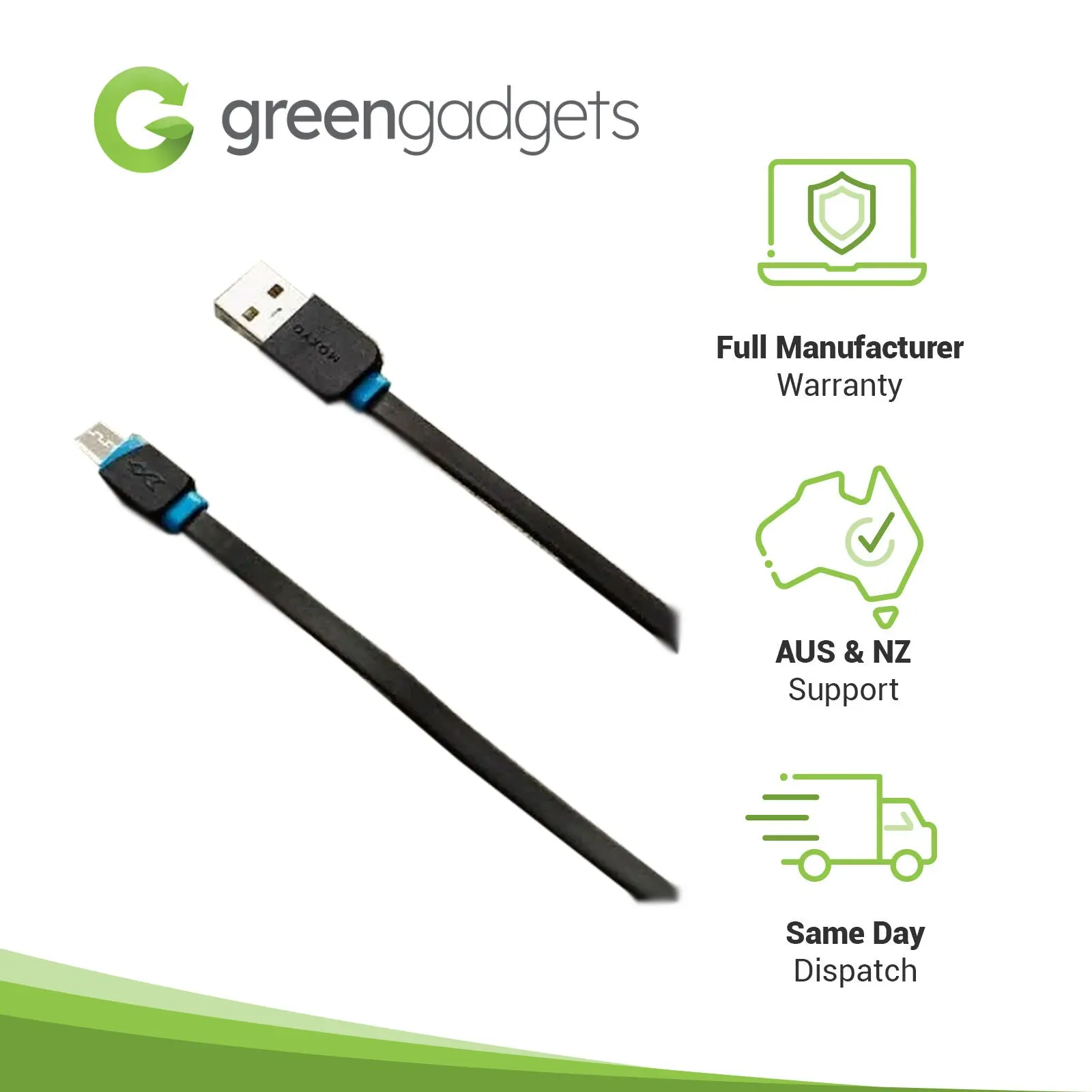 Moxyo Micro USB to USB-A 1m Flat Black Cable - Brand New - Image 2